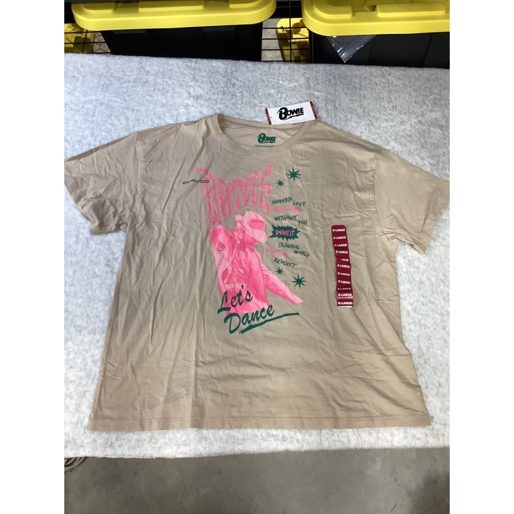 David Bowie Lets Dance Graphic T-Shirt Tan Pink‎ Green XL New With Tags 15806